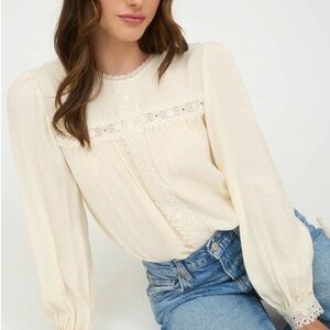 BLU PEPPER LACE DETAIL ROUND NECK LONG SLEEVE BLOUSE